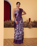 Moonga Tissue Burgandy Embroidery Saree