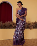 Moonga Tissue Burgandy Embroidery Saree