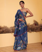 Electric Blue Embroidery Moonga Silk Saree