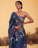 Electric Blue Embroidery Moonga Silk Saree