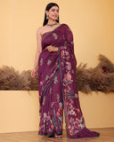 Wine Embroidery Moonga Silk Saree