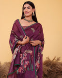 Wine Embroidery Moonga Silk Saree