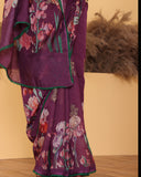 Wine Embroidery Moonga Silk Saree