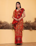 Kalamkari Red Embroidery Moonga Silk Saree