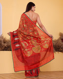 Kalamkari Red Embroidery Moonga Silk Saree