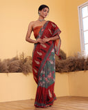 Olive Green Embroidery Moonga Silk Saree