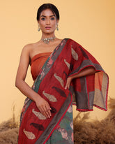 Olive Green Embroidery Moonga Silk Saree