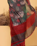 Olive Green Embroidery Moonga Silk Saree