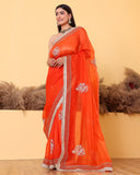 Candy Red Organza Hand Embroidary Saree