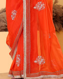Candy Red Organza Hand Embroidary Saree