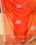 Candy Red Organza Hand Embroidary Saree