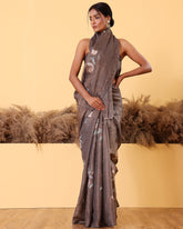 Chocolate Colour Floral Moonga Tissue Silk Saree