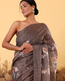 Chocolate Colour Floral Moonga Tissue Silk Saree