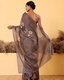 Chocolate Colour Floral Moonga Tissue Silk Saree