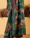 Bottle Green Embroidary Moonga Silk Saree