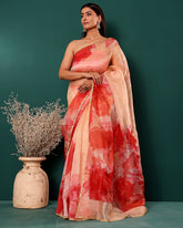 Peach Floral Woven Organza Saree