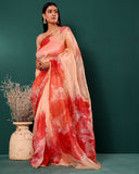 Peach Floral Woven Organza Saree