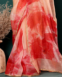 Peach Floral Woven Organza Saree