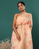 Handwoven Peach Tissue Moonga Silk Saree