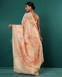 Handwoven Peach Tissue Moonga Silk Saree