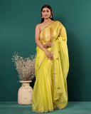 Hand Embroidery Organza Lime Silk Saree