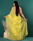 Hand Embroidery Organza Lime Silk Saree