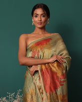 Handwoven Katan Stripes Floral Silk Saree
