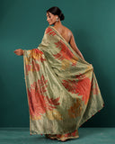 Handwoven Katan Stripes Floral Silk Saree