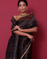 Handwoven Organza Embroidery Coffee Brown Silk Saree