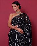 Black Hand Embroidery Organza Silk Saree