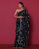 Black Hand Embroidery Organza Silk Saree