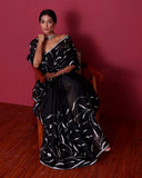 Black Hand Embroidery Organza Silk Saree