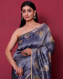 Handwoven Katan Silk Stripes Mauve Floral Saree