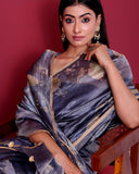 Handwoven Katan Silk Stripes Mauve Floral Saree