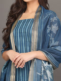 Silk Cotton Blue Stripes Dupatta