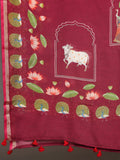 Burgungy Pichwai Cotton Silk Dupatta