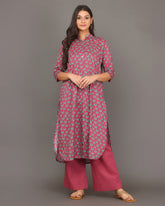 Flamingo Colour Mandarin Collar Kurta Set