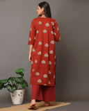 Brick Red Kalamkari Kurta And Bottom
