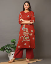 Brick Red Kalamkari Kurta And Bottom