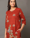Brick Red Kalamkari Kurta And Bottom