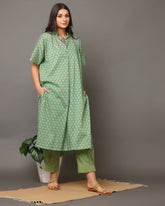 Forest Green Jangla Design Kurta And Botton