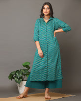 Teal Green Small Floral Kurta Bottom Set