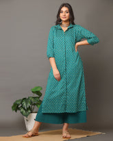 Teal Green Small Floral Kurta