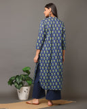 Shirt Style Navy Blue Floral Kurta