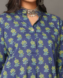 Shirt Style Navy Blue Floral Kurta