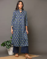 Shirt Style Navy Blue Floral Co-Ord Set