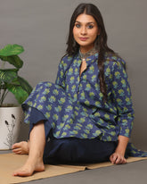 Shirt Style Navy Blue Floral Kurta