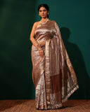 Deep Maroon Stripes Kora Tissue Silk Saree