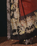 Katha Chanderi Maroon Pichwai Saree