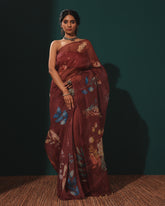 Organza Hand Embroidery Floral Saree